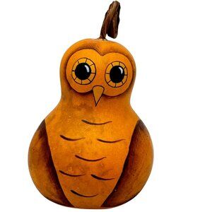 Hand-Painted Gourd Owl Art Sculpture Signed